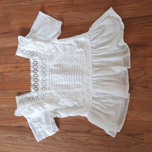 Entro by Anthropologie white lace peplum short sleeve blouse medium